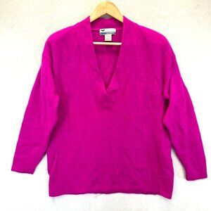 Vintage La Chapelle Lambswool Angora Sweater Womens Large Magenta Pink V-Neck